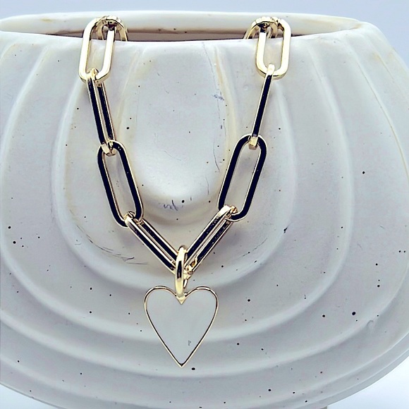 10k Gold Plated Link Bracelet w/White Enamel Heart Charm - NWT - Picture 1 of 3